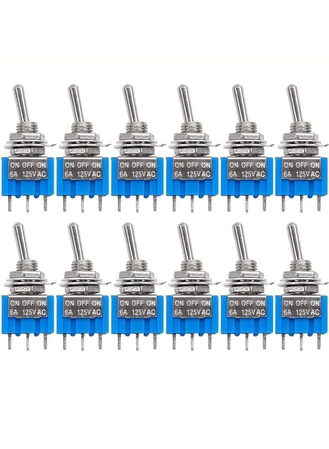 12 قطعة مفتاح تبديل ON-Off-ON بثلاثة أطراف 6 أمبير 125 فولت / 3 أمبير 250 فولت، مدمج ومتين مع نقطة اتصال نحاسية - Image 1