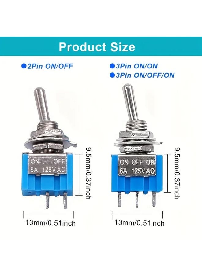 12 قطعة مفتاح تبديل ON-Off-ON بثلاثة أطراف 6 أمبير 125 فولت / 3 أمبير 250 فولت، مدمج ومتين مع نقطة اتصال نحاسية - Image 3