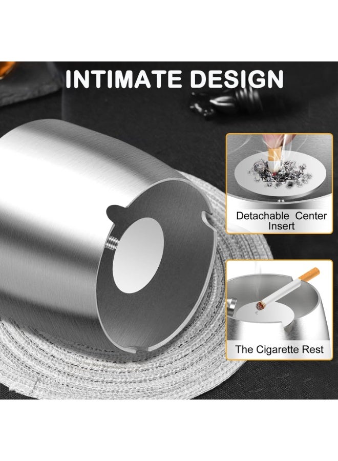 Ashtray with Lid - Ash Tray for Cigarettes Smokers, Large Home Ashtray with Cover for Indoor Outdoor, Windproof Outside Metal Ashtrays with Cover Smell Proof for Patio (Silver,L) - Image 5