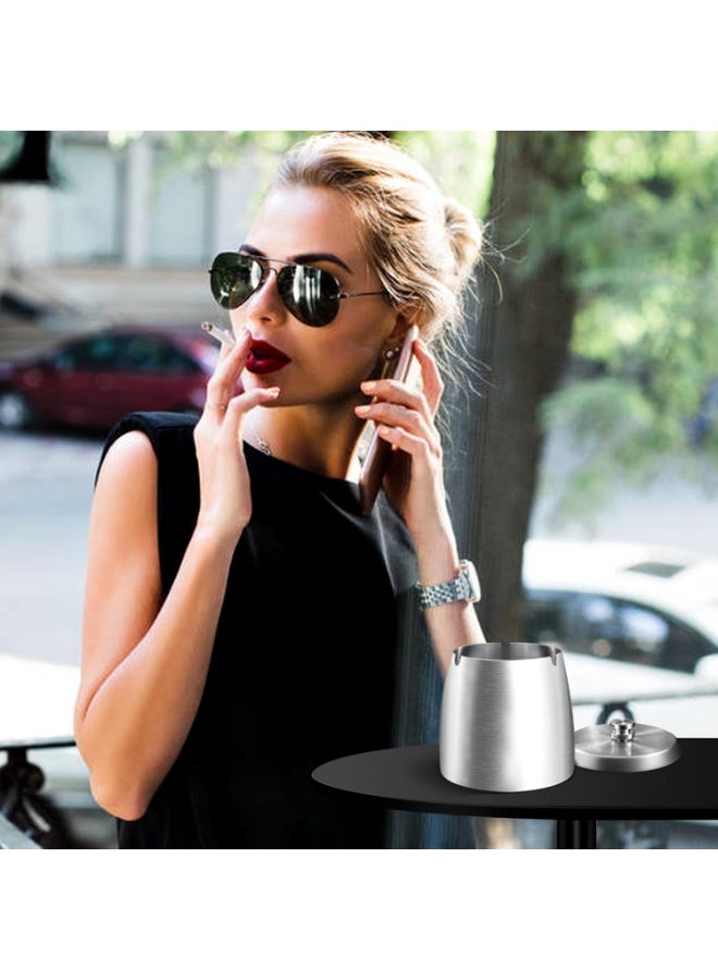 Ashtray with Lid - Ash Tray for Cigarettes Smokers, Large Home Ashtray with Cover for Indoor Outdoor, Windproof Outside Metal Ashtrays with Cover Smell Proof for Patio (Silver,L) - Image 4