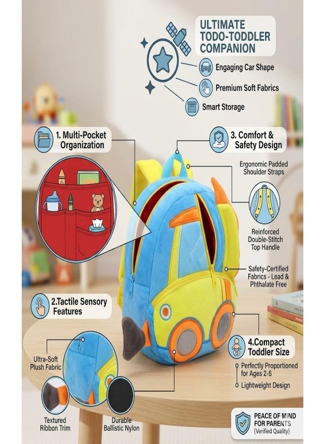 Btc Plush Kids Backpack for Boys & Girls - Cute Bulldozer Truck Design | Soft Mini Travel School Bag for Toddlers (2-5 Years) - Image 4
