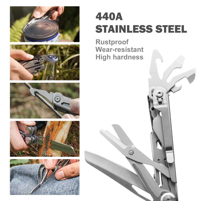 PERWIN Multitool Stainless Steel Multi-Tool Pliers 22-in-1 with Safety Locking, Pocket Knife, Bottle Opener, EDC Equipment With Pocket Clip for Survival, Camping, Hunting and Hiking. - Image 5