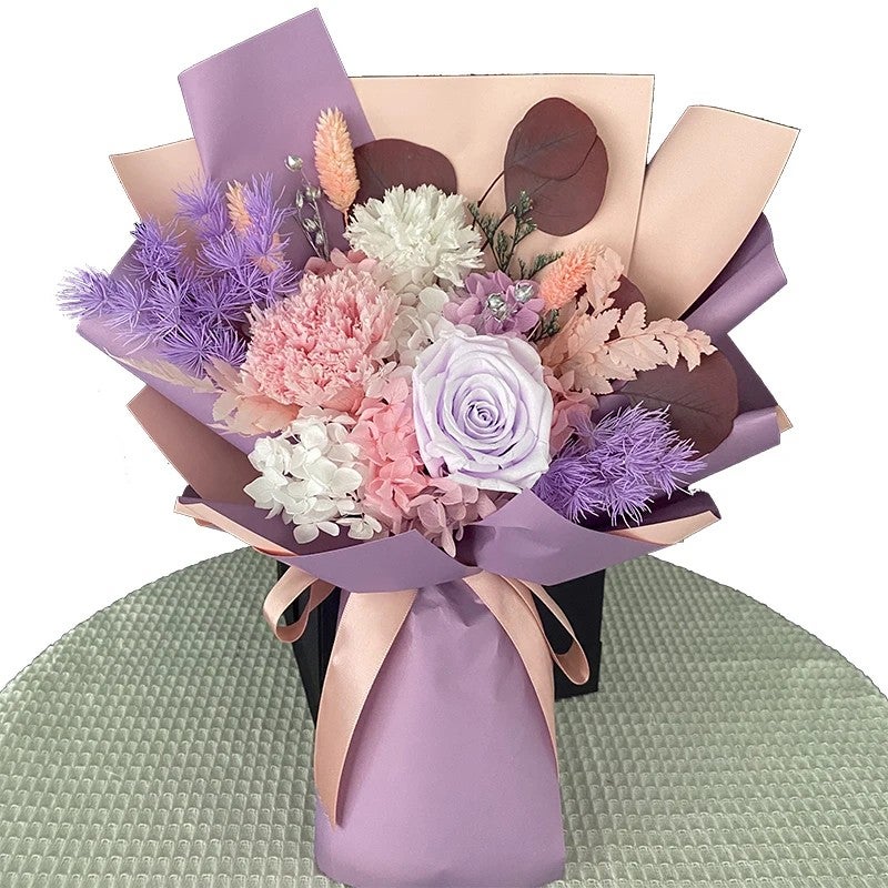Bluejw Real Touch Preserved Rose Bouquet - Dried Flower Arrangement for Valentine's Day, Wedding, Bridal, & Home Decor - Includes Natural Dried Plants - Image 1