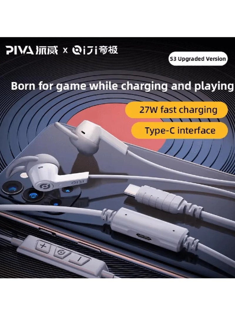 piva PIVA Type C S3 Wired 2in1 Earphone with Charging Port for Gaming White  - Image 4