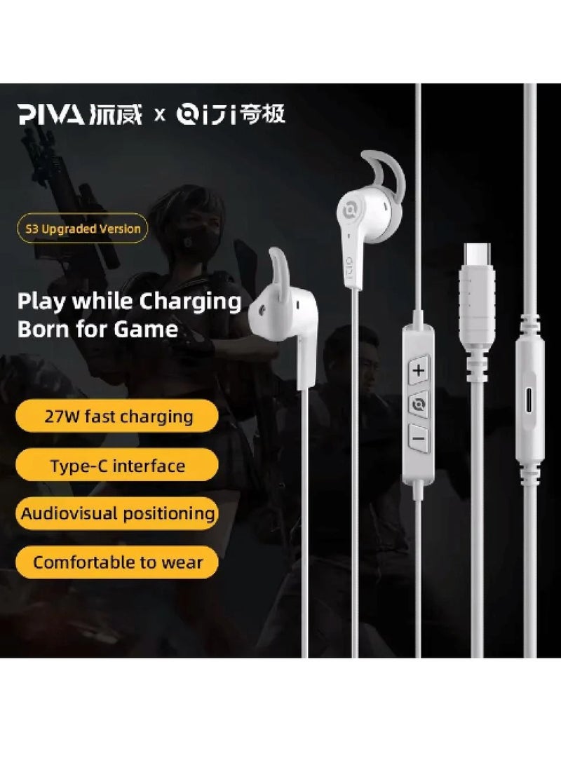 piva PIVA Type C S3 Wired 2in1 Earphone with Charging Port for Gaming White  - Image 3