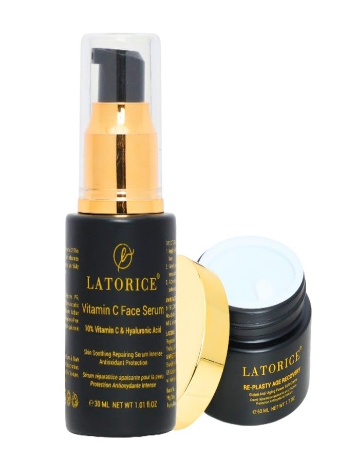 LATORICE Unisex Skincare Set with Hyaluronic Acid, Vitamin C Serum and Anti-Ageing Cream | Lightweight Moisturizing Glowing Skin Day Night Face Care Kit For All Skin Types (Pack of 2) - Image 1
