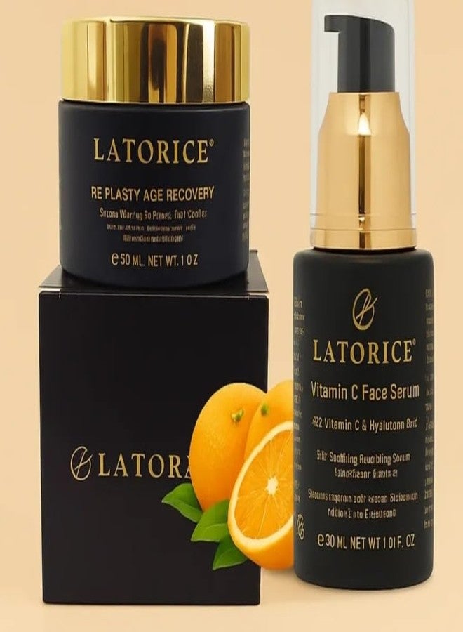 LATORICE Unisex Skincare Set with Hyaluronic Acid, Vitamin C Serum and Anti-Ageing Cream | Lightweight Moisturizing Glowing Skin Day Night Face Care Kit For All Skin Types (Pack of 2) - Image 3
