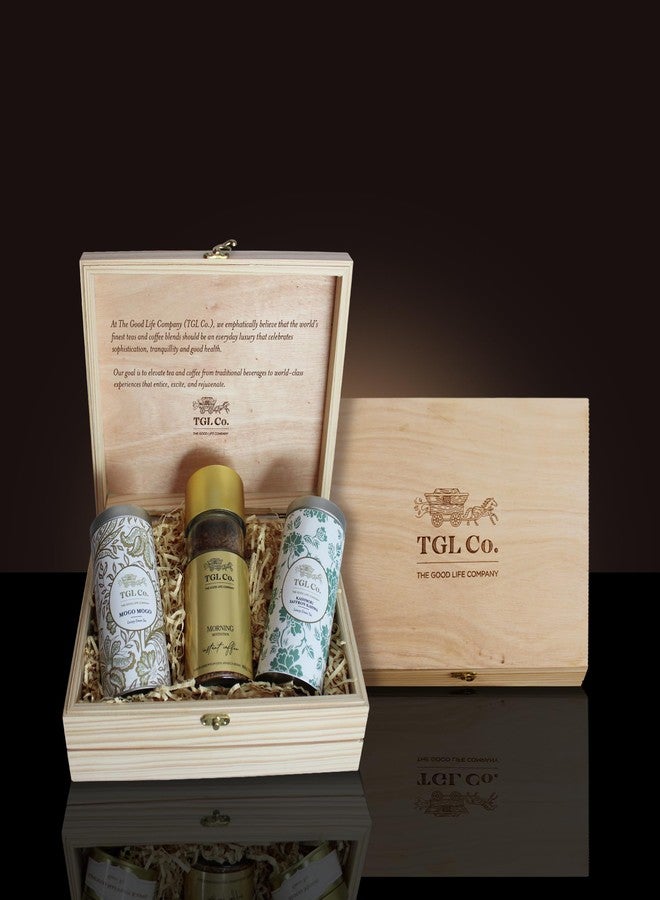 TGL Co. Grand TGL Affair Tea and Coffee Gift Box | Moring Motivation Instant Coffee, Mogo Mogo Green and Kashmiri Kahwa Tin Can | Christmas Special Tea | Winter Tea Blend| Gift for Her or Him - Image 1
