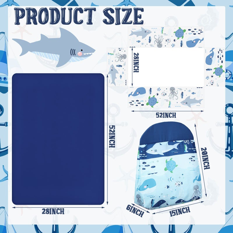 Rtteri 4 Pieces Baby Crib Bedding Set, Nursery Bedding Standard Size Soft Baby Bedding Set Including Crib Skirt, Blanket, Sheet and Diaper Stacker for Girls and Boys(Whale) - Image 5