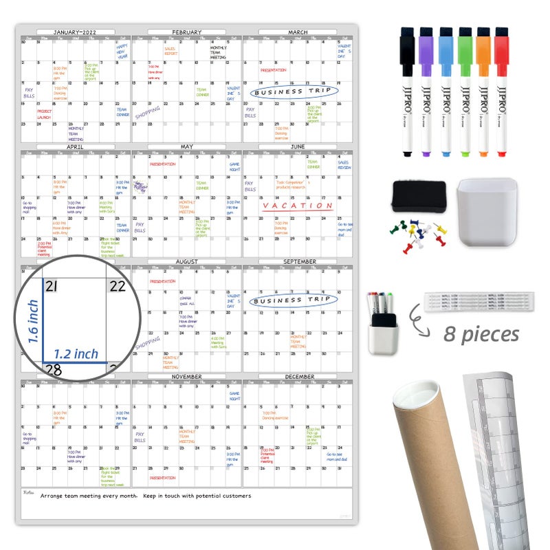 JJPRO Dry Erase Wall Calendar - 38x26 Inches - Blank Undated Yearly Calendar - Whiteboard Premium Laminated Planner - Reusable Laminated Office Jumbo 12-Month Calendar (Vertical) - Image 1