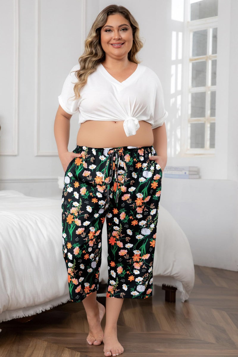 Vozanet 3 Pack Women Plus Size Capri Pajama Pants Sets Drawstring Pj Bottoms Casual Lounge with Pockets XL to 5XL, Blue/Black/Purple, X-Large - Image 3