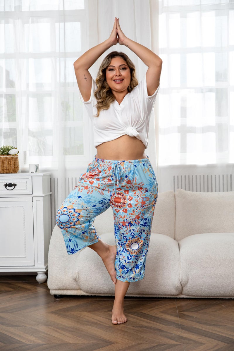Vozanet 3 Pack Women Plus Size Capri Pajama Pants Sets Drawstring Pj Bottoms Casual Lounge with Pockets XL to 5XL, Blue/Black/Purple, X-Large - Image 5