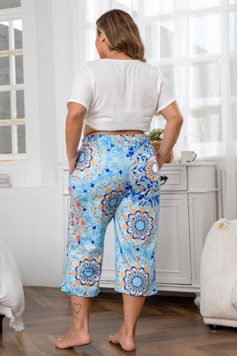 Vozanet 3 Pack Women Plus Size Capri Pajama Pants Sets Drawstring Pj Bottoms Casual Lounge with Pockets XL to 5XL, Blue/Black/Purple, X-Large - Image 2