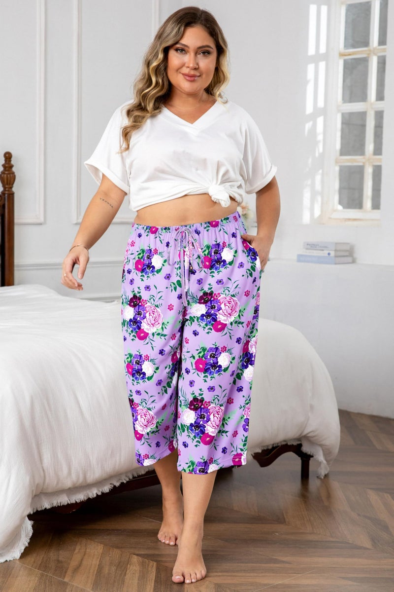 Vozanet 3 Pack Women Plus Size Capri Pajama Pants Sets Drawstring Pj Bottoms Casual Lounge with Pockets XL to 5XL, Blue/Black/Purple, X-Large - Image 4