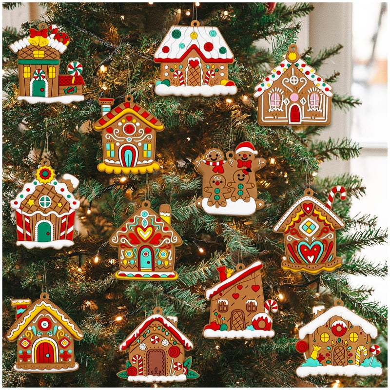 Gingerbread House Ornaments Christmas Tree Decoration 12pcs Gingerbread House Christmas Decorations Hanging Ornaments for Holiday Xmas Tree Home Decor