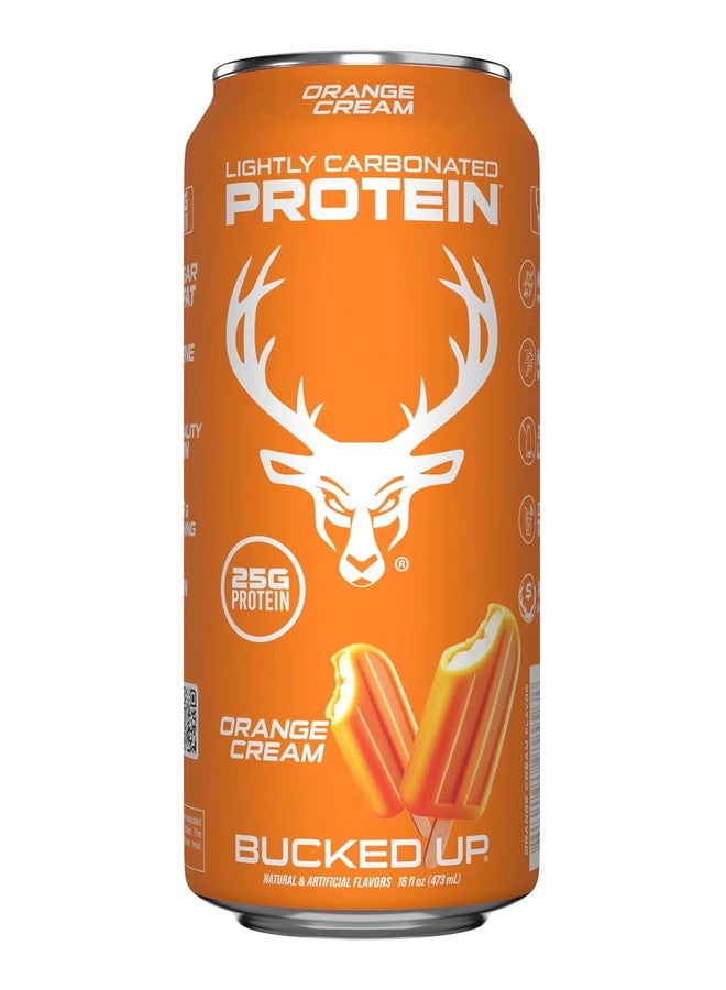 Bucked Up Lightly Carbonated Protein Soda - 25g Whey Isolate - RTD - Zero Sugar, Low Calorie, Caffeine Free, Sparkling Protein Soda - 473 ml flavored (Orange Cream) - Image 1