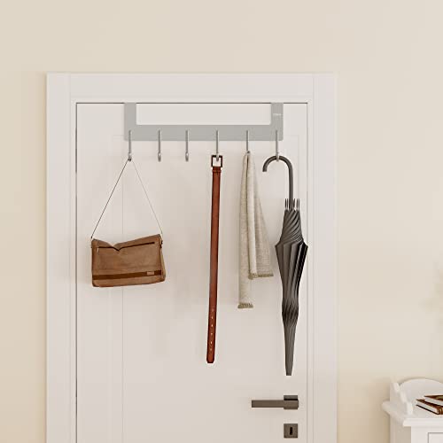 UDENIS Over The Door Hanger, Metal Over The Door Hook Rack with 6 Hook for Hanging Towel Robe Coat Bathroom Bedroom Drying Racks for Laundry Silver - Image 4