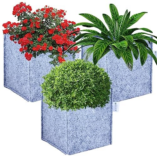 Oriley Grow Bag Heavy Duty Geo Fabric Plants Flower Growing Bags Floor Standing Mount Type for Home Garden Balcony Nursery (Grey, Square, 300 GSM 4x4x4 inch Pack of 3) - Image 1