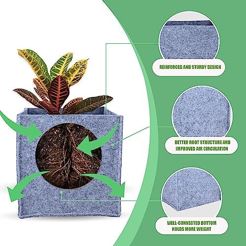 Oriley Grow Bag Heavy Duty Geo Fabric Plants Flower Growing Bags Floor Standing Mount Type for Home Garden Balcony Nursery (Grey, Square, 300 GSM 4x4x4 inch Pack of 3) - Image 3