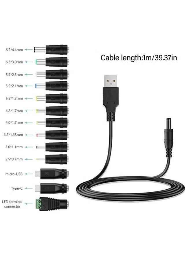اوليو كابل طاقة DC5521 بجهد 5 فولت، محول USB إلى DC5.5x2.1 مم، مزود بـ 13 موصلًا قابلاً للتبديل، مناسب للأجهزة المنزلية، من مقعد الأم إلى الكمبيوتر المحمول. - Image 1