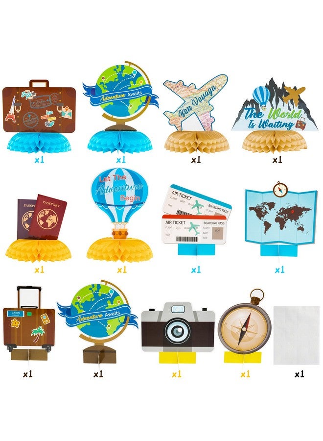 OSNIE 12Pcs Travel Themed Honeycomb Centerpieces Table Toppers Adventure Awaits Party Decor Travel Around The World Bon Voyage Table Decor Photo Props For Let The Adventure Begin Going Away Party - Image 3