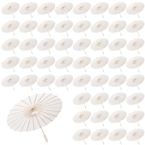 MBJZSL 60 Pack White Paper Umbrellas, 23.6 Inch Paper Parasol Umbrella Chinese Japanese Style DIY Umbrellas Decorative Vintage Decor for Wedding Props (60PCS) - Image 1