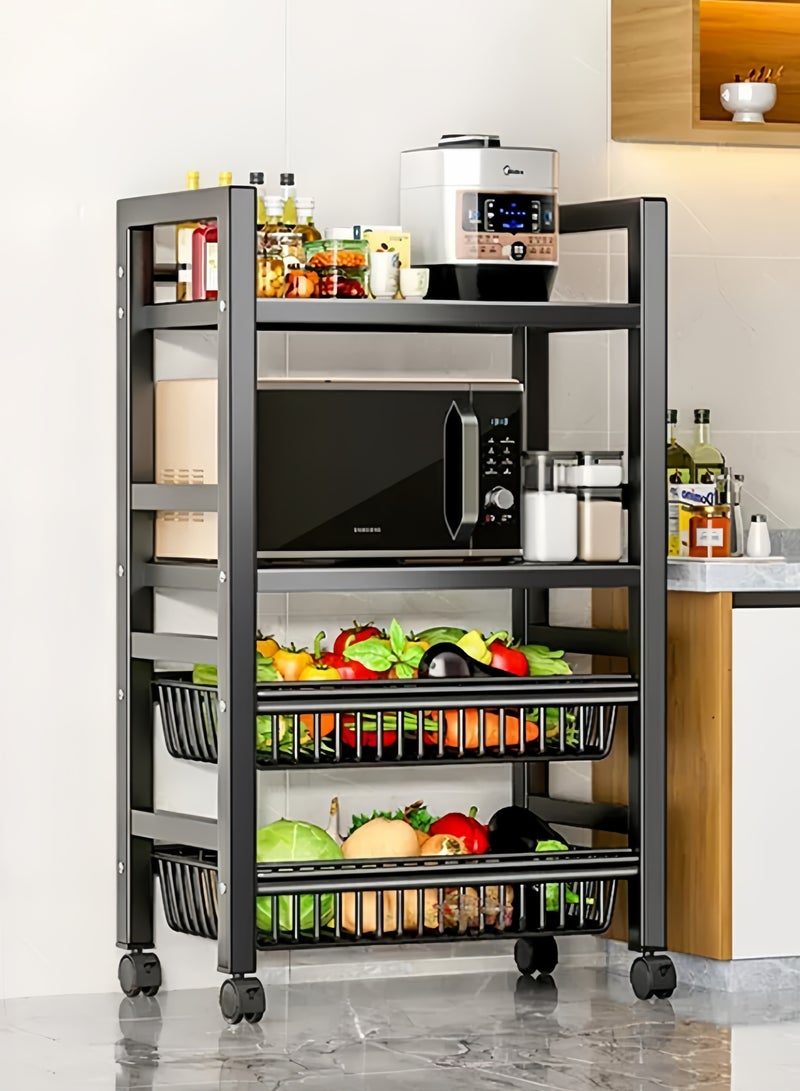 جيجيرو رف تخزين للمطبخ قابل للتعديل ومتعدد الطبقات مع عجلات، وحدة رفوف متحركة لمنظم المطبخ مكونة من 4 طبقات، منظم انزلاقي متعدد الاستخدامات مع رفين وسلتين للتخزين - Image 1