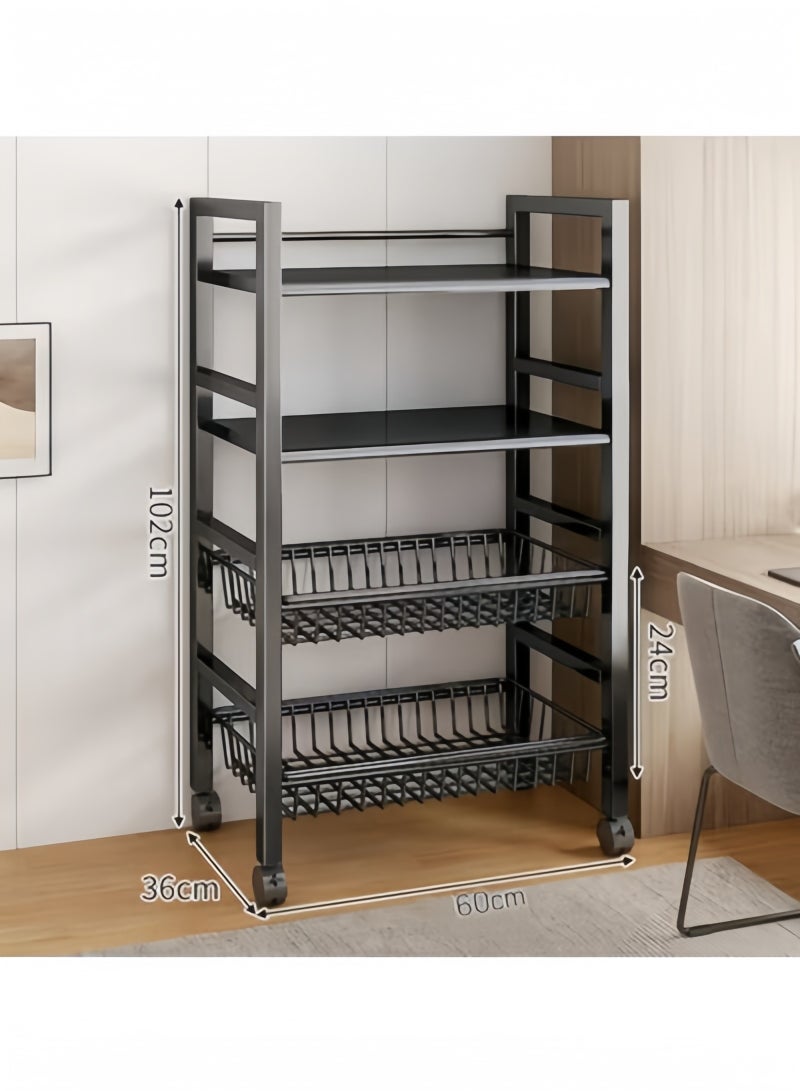جيجيرو رف تخزين للمطبخ قابل للتعديل ومتعدد الطبقات مع عجلات، وحدة رفوف متحركة لمنظم المطبخ مكونة من 4 طبقات، منظم انزلاقي متعدد الاستخدامات مع رفين وسلتين للتخزين - Image 2