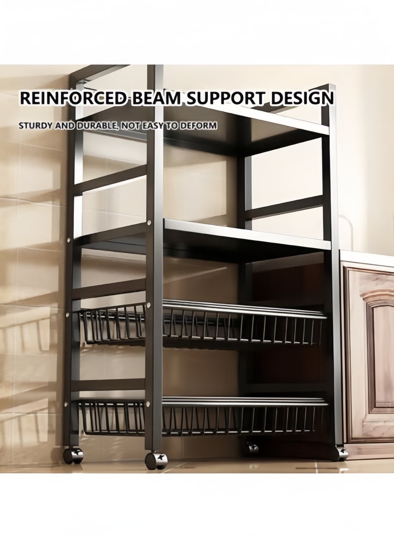 جيجيرو رف تخزين للمطبخ قابل للتعديل ومتعدد الطبقات مع عجلات، وحدة رفوف متحركة لمنظم المطبخ مكونة من 4 طبقات، منظم انزلاقي متعدد الاستخدامات مع رفين وسلتين للتخزين - Image 3