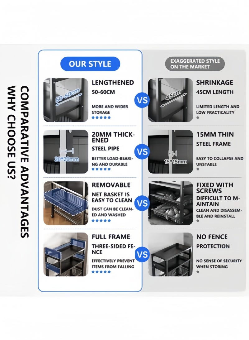 جيجيرو رف تخزين للمطبخ قابل للتعديل ومتعدد الطبقات مع عجلات، وحدة رفوف متحركة لمنظم المطبخ مكونة من 4 طبقات، منظم انزلاقي متعدد الاستخدامات مع رفين وسلتين للتخزين - Image 5