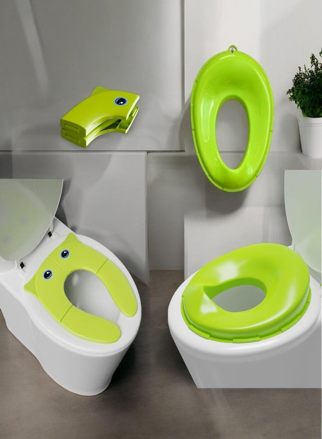 TECHHARK® Baby Potty Training Toilet Seat 2 Pcs Combo for Boys and Girls Kids, Non-Slip with Splash Guard, Fits Round & Oval Toilets, Free Includes Storage Hook (Green 'n' Green) - Image 1