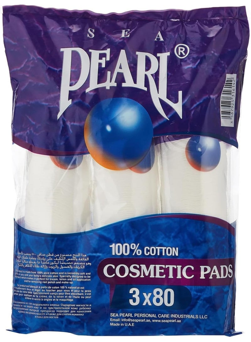 Pearl Cotton Make Up Cosmetics Pads, Ultra Soft Double-Sided Pure Cotton, Gentle, Perfect For Makeup Remover for all skin types, Facial Cleaning (Pack Of 3 X 80) - Image 1
