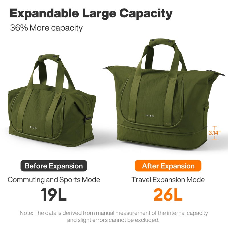 mixi Travel Tote Bag for Women Large Expandable Travel Bag Waterproof Lightweight Carry On Personal Item Weekender Shoulder Handbag, Jungle Green - Image 4