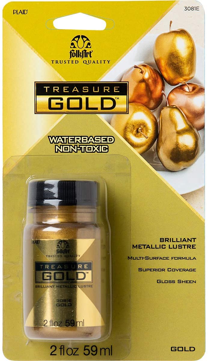 FolkArt Gold Assorted Easy to Apply DIY Crafts, Art Supplies with A Metallic Finish Treasure Paint 2 Fl Oz 59 Ml (Pack of 1) - Image 1
