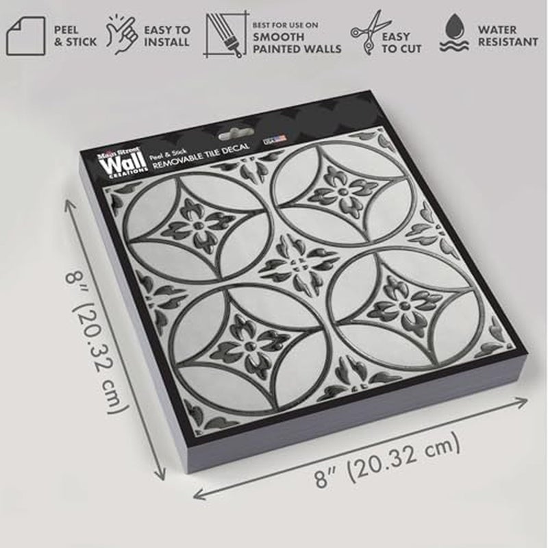 Main Street â€“ 24-Pack of 8 x8 Peel and Stick Backsplash Wallpaper Tiles â€“ Floral Circles Design â€“ Removable Self Adhesive Wall Tile for Kitchen, Renter-Friendly for Your Home and DIY Projects - Image 3
