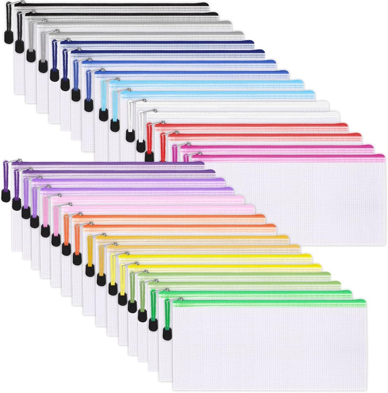 EOOUT 72pcs Pencil Pouches, Small Mesh Zipper Pouch, 16 Colors, 9.5x4.5 Inches for Bills, Cash, Cosmetics, Travel Storage, School and Office Supplies Organization - Image 1