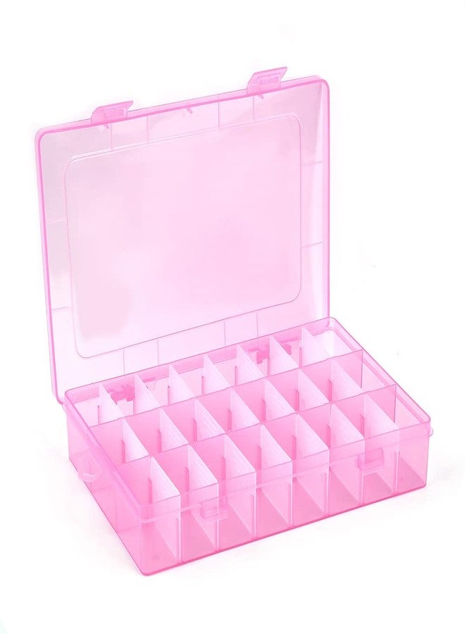AKOAK 1 Pack 24 Grid Plastic Storage Case, Transparent Jewelry Display Organizer, Detachable Divider -7.5"x 5.1"x 1.4" for Beads, Jewelry, Earrings, Rings (Pink) - Image 1