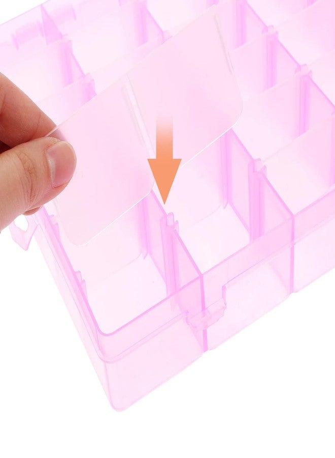 AKOAK 1 Pack 24 Grid Plastic Storage Case, Transparent Jewelry Display Organizer, Detachable Divider -7.5"x 5.1"x 1.4" for Beads, Jewelry, Earrings, Rings (Pink) - Image 2