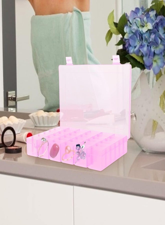 AKOAK 1 Pack 24 Grid Plastic Storage Case, Transparent Jewelry Display Organizer, Detachable Divider -7.5"x 5.1"x 1.4" for Beads, Jewelry, Earrings, Rings (Pink) - Image 4