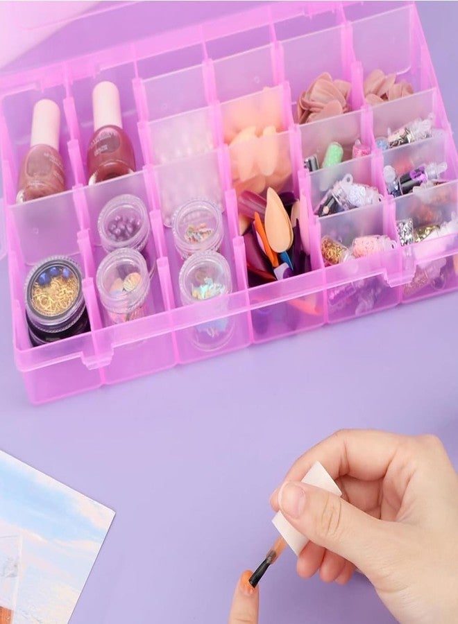 AKOAK 1 Pack 24 Grid Plastic Storage Case, Transparent Jewelry Display Organizer, Detachable Divider -7.5"x 5.1"x 1.4" for Beads, Jewelry, Earrings, Rings (Pink) - Image 5