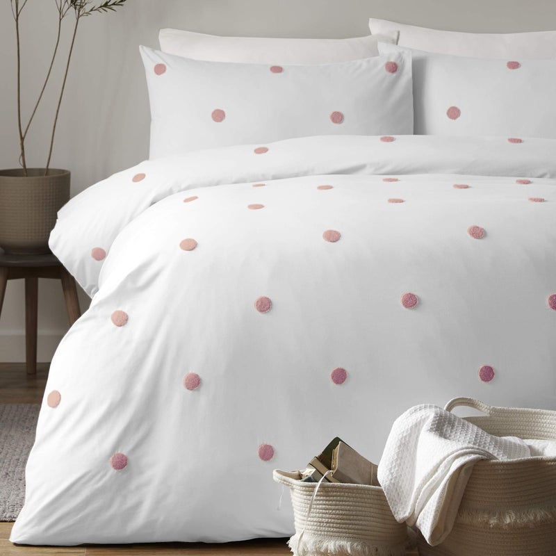 Appletree Duvet Cover Set Single  Pink Dot Design  100 Cotton Bedding  White with Pink Dots  Includes 1 Duvet Cover 135x200cm  1 Pillowcase 50x75cm