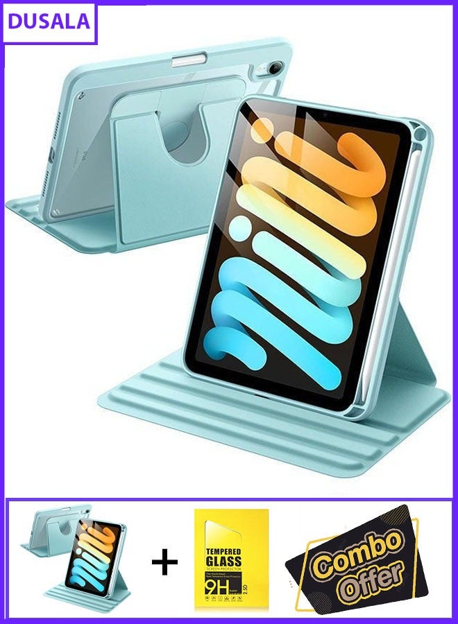 DUSALA 2 in 1 Rotating Case for iPad Mini 4 2015 (4th Generation 7.9 inch) with Pencil Holder,360 Degree Rotation Protective Stand Slim Cover Clear Back, Auto Wake/Sleep iPad mini 4 Tempered Glass - Image 1