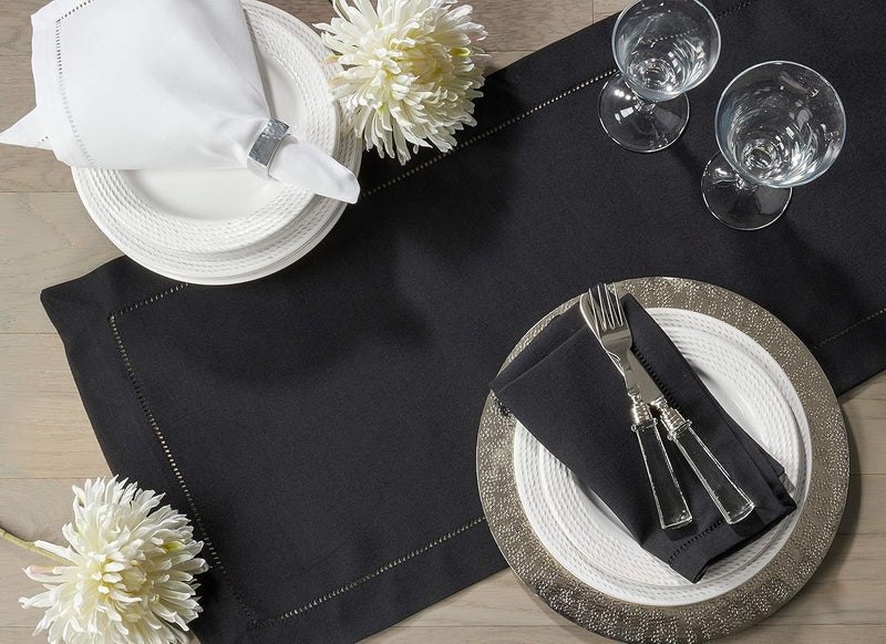 SARO LIFESTYLE Hemstitched Border Dinner Napkin Set of 4 Black 20x20 - Image 4