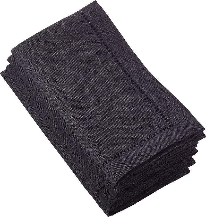SARO LIFESTYLE Hemstitched Border Dinner Napkin Set of 4 Black 20x20 - Image 1