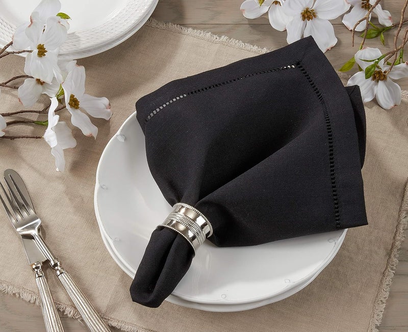 SARO LIFESTYLE Hemstitched Border Dinner Napkin Set of 4 Black 20x20 - Image 3