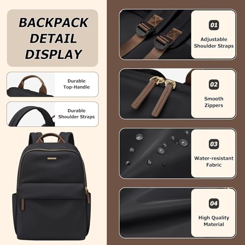 GOLF QUALITY Laptop Backpack for Women Fit 14 Inch Stylish Daypack Notebook Travel Work Commuter Casual Daypack Backpack Purse for Women Travel Business (Black) - Image 4