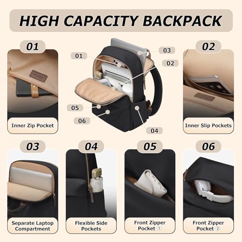GOLF QUALITY Laptop Backpack for Women Fit 14 Inch Stylish Daypack Notebook Travel Work Commuter Casual Daypack Backpack Purse for Women Travel Business (Black) - Image 3