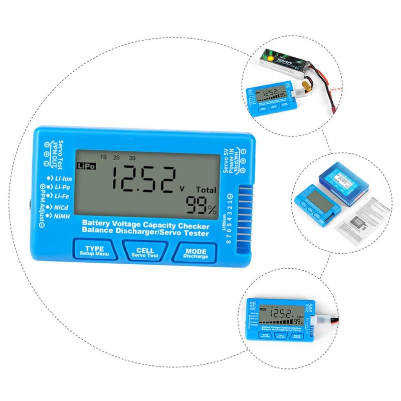 Digital Voltage Tester Battery Capacity Checker LCD Backlight For Li Ion LiPo NiMH Batteries Blue - Image 5
