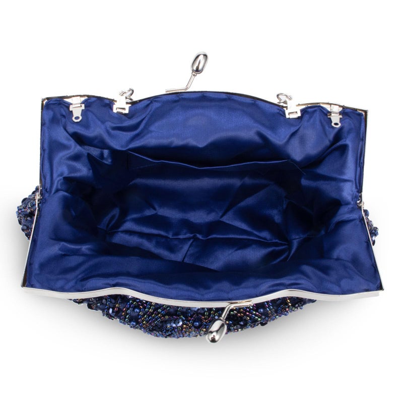 Simcat Beaded Sequin Flower Evening Purse Large Clutch Bag (Dark Blue) - Image 4