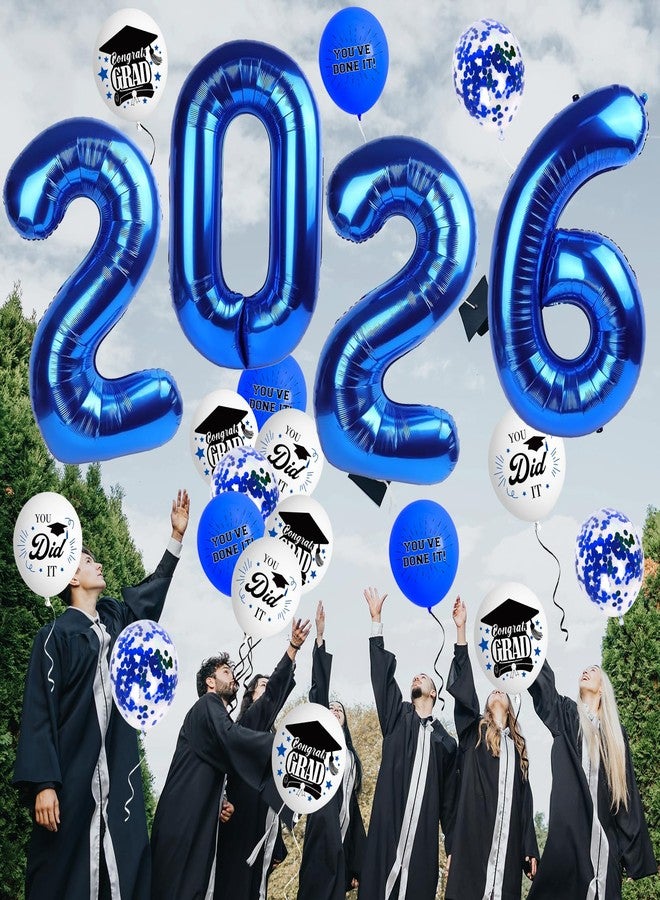 DMIGHT 2025 Graduation Decorations Set, Class of 2025 Backdrop, Foil Balloons, Tablecloth, Hanging Swirls & Honeycomb Centerpieces Graduation Party Supplies for High School & College (BLUE) - Image 4